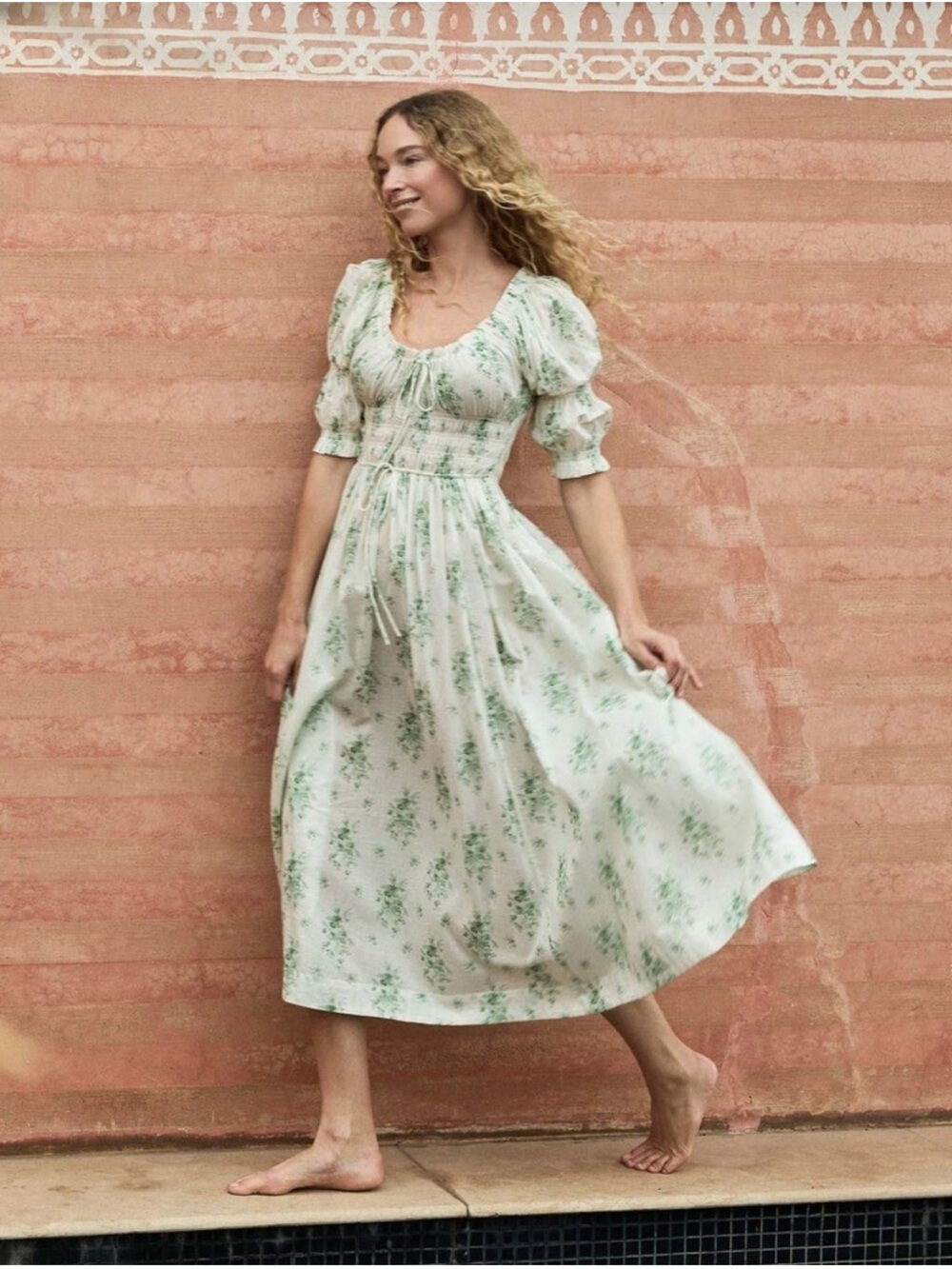 Doen ISCHIA DRESS IN VERT PETIT BOUQUET